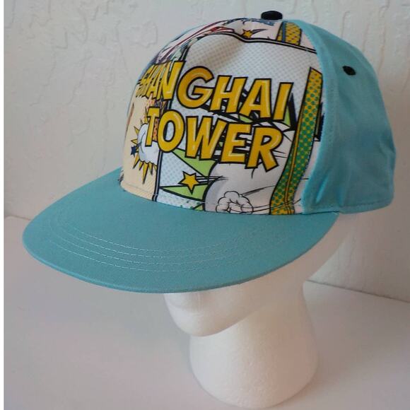 Shanghai Tower Comic Book Graphic Theme Baseball Hat Cap Light Blue - Picture 9 of 9